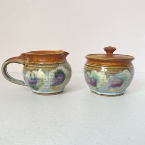 Martha Ungate signed Pottery cream and sugar bowls